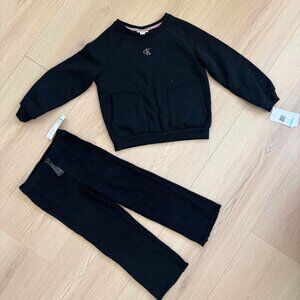 Calvin Klein Girls 2-Piece Set – Size 5T, Sweatshirt + Ribbed Pants, New w/ tags